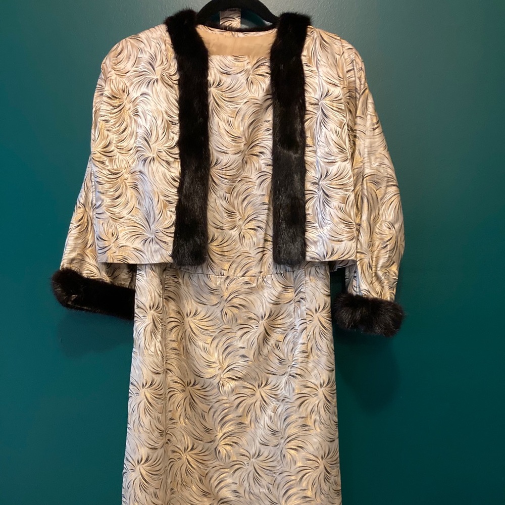 Vintage 1960's dress & jacket w/mink fur trim